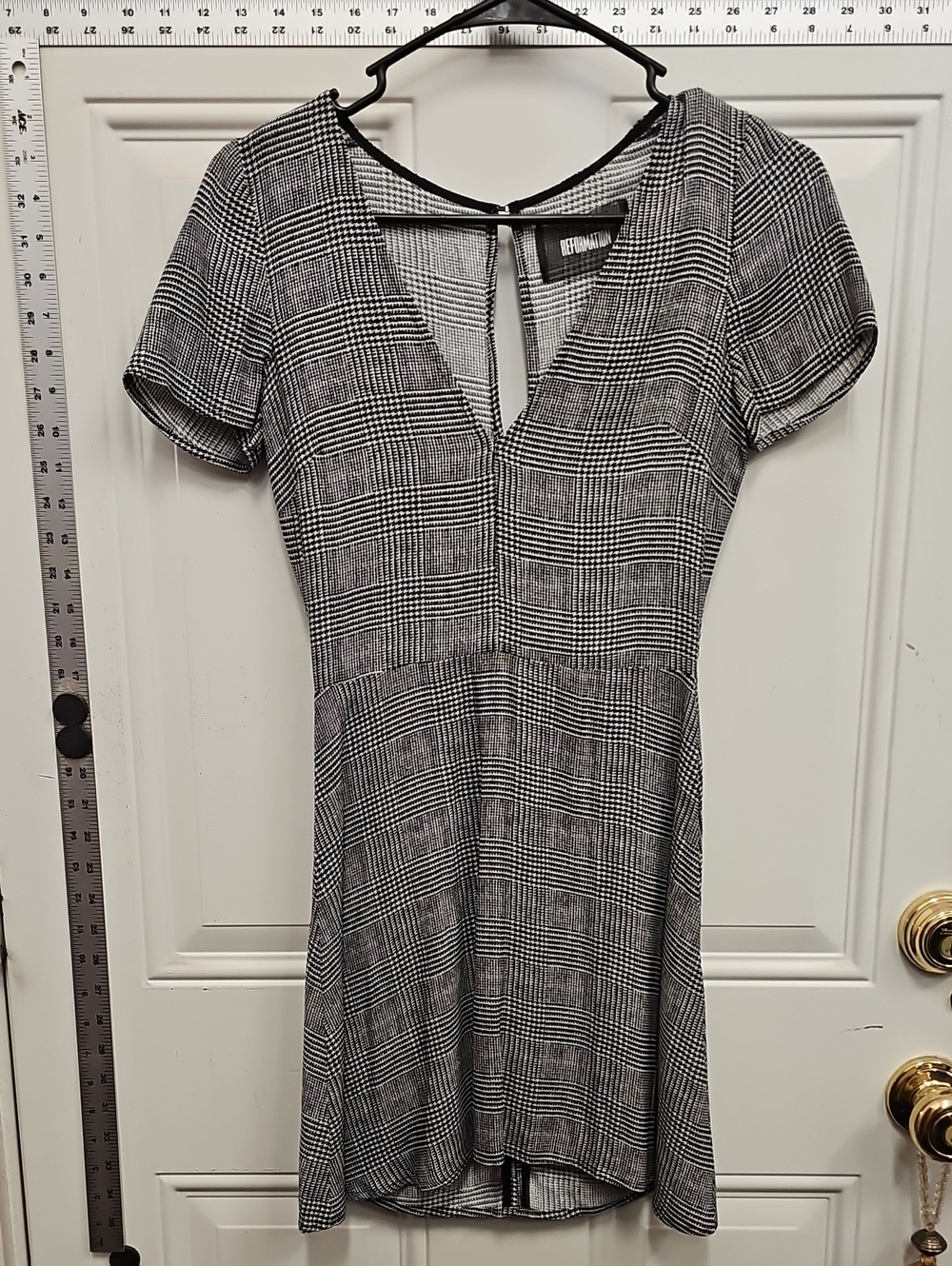 Reformation Black and White Plaid V-Neck Mini Dress